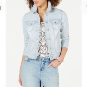 NEW Style & Co Striped Denim Jean Jacket, Size Large, Blue White